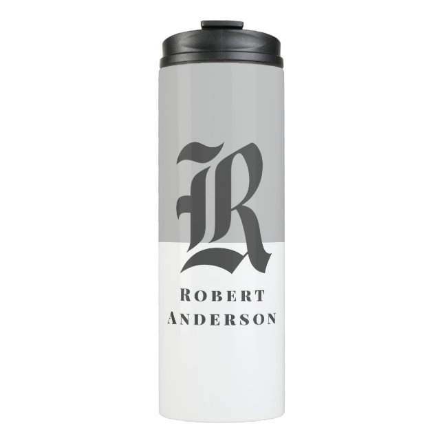 Chic Grey and White Classic Typography Monogram Th Thermal Tumbler (Front)