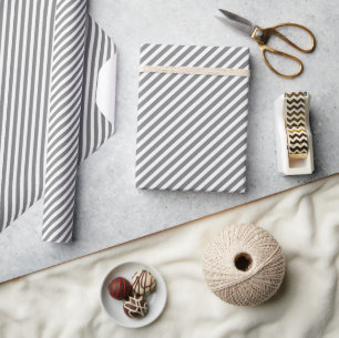 Chic Grey And White Diagonal Stripes Pattern Wrapping Paper