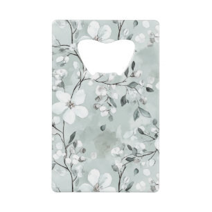 Chic Grey Blue White Flowers Wedding Credit Card Bottle Opener