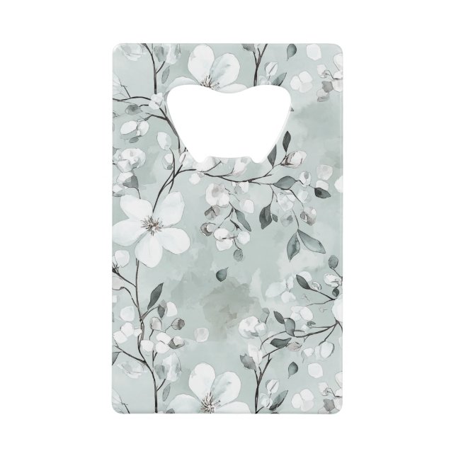 Chic Grey Blue White Flowers Wedding Credit Card Bottle Opener (Front)