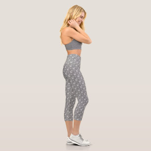 Chic Grey Floral Capri Leggings