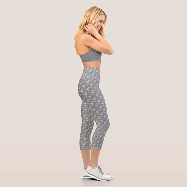 Chic Grey Floral Capri Leggings (Right)