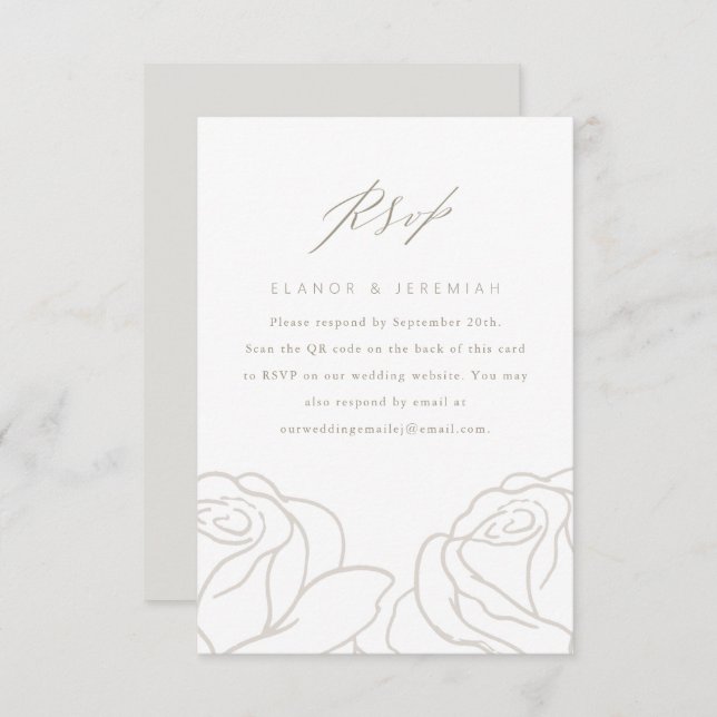 Chic Grey Floral Wedding RSVP with QR Code (Front/Back)