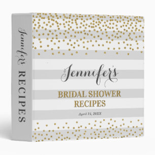 Chic Grey Gold Bridal Kitchen Shower Recipe Book Binder