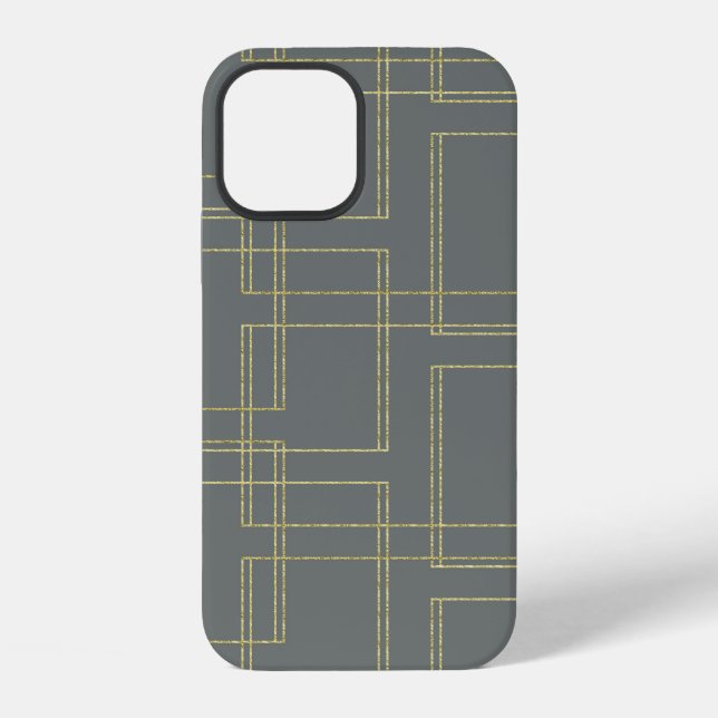 Chic Grey & Gold Geometric Glam iPhone Case (Back)