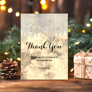 Chic grey gold rhinestone drips thank you card