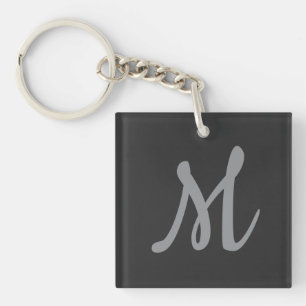 Chic Grey Initial Letter Monogram Modern Keychain