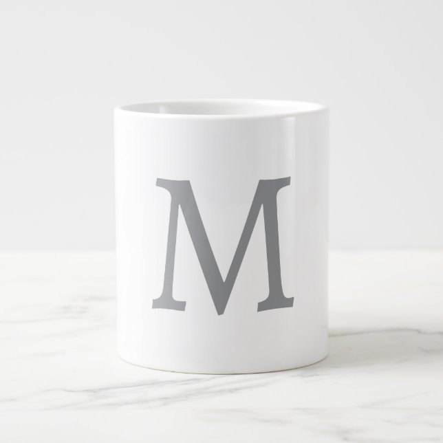 Chic Grey Initial Letter Monogram Modern Large Coffee Mug (Front)