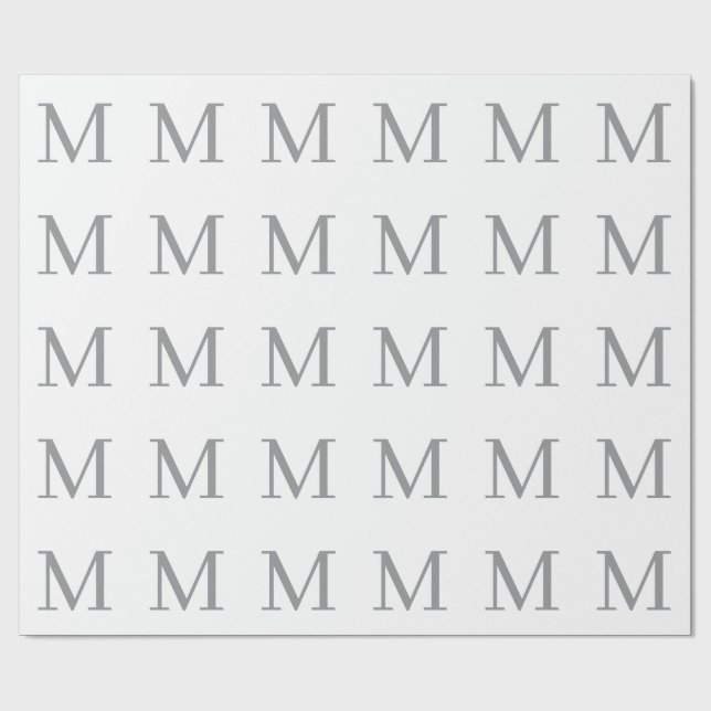 Chic Grey Initial Letter Monogram Modern Wrapping Paper (Flat)