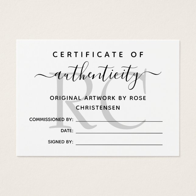 Chic Grey Monogramme Certificat d'authenticité (Devant)