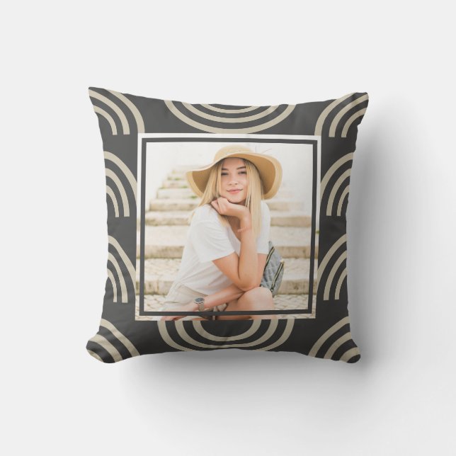 Chic Grey Rainbow Photo Throw Pillow (Front)
