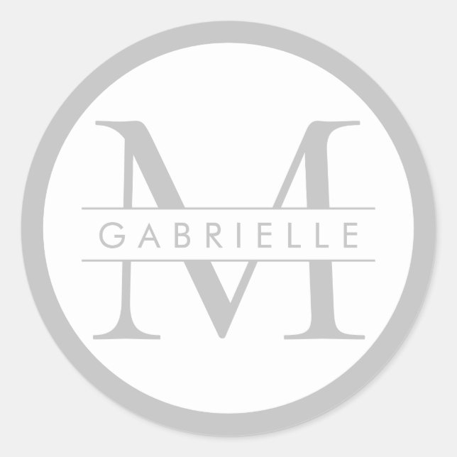 Chic Grey Round Monogram Favour Label (Front)