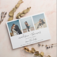 Chic Grey Script 3 Photo Wedding Save The Date