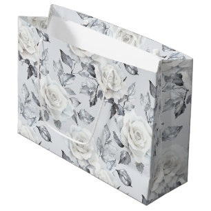 Chic Grey Silver White Floral Wedding Large Gift Bag