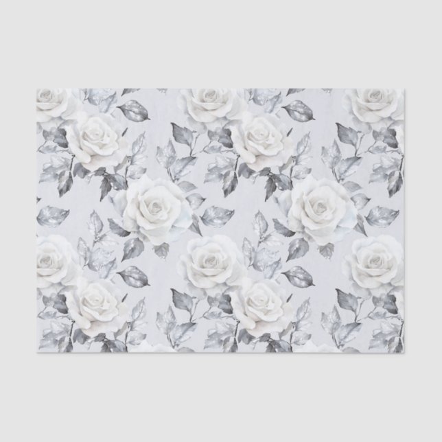 Chic Grey Silver White Floral Wedding Tissue Paper (Front)