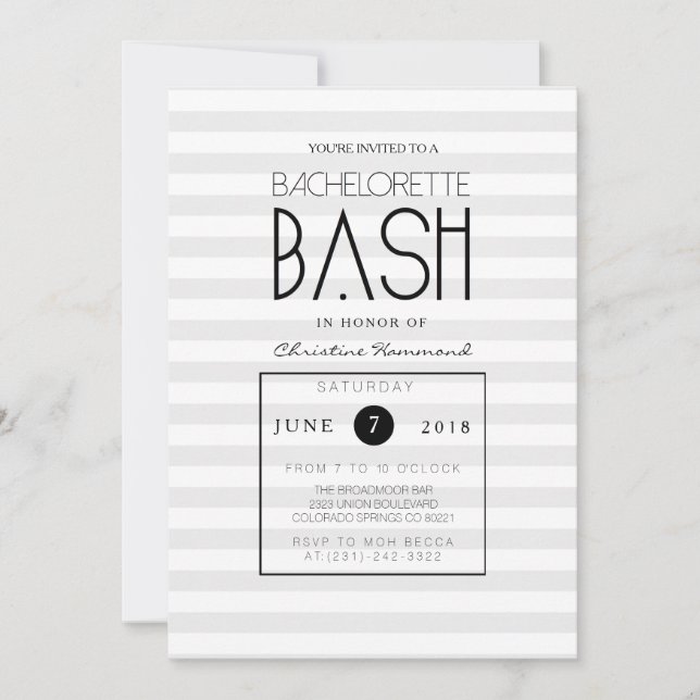 Chic Grey Stripes Bachelorette Bash Invite (Front)