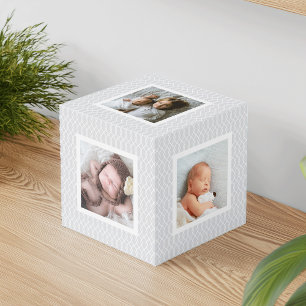 Chic Grey Trellis Pattern Photo Cube