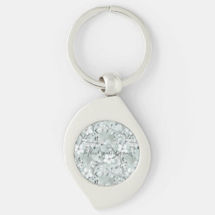 Chic Grey White Flowers Keychain