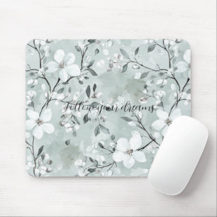 Chic Grey White Flowers Mouse Pad