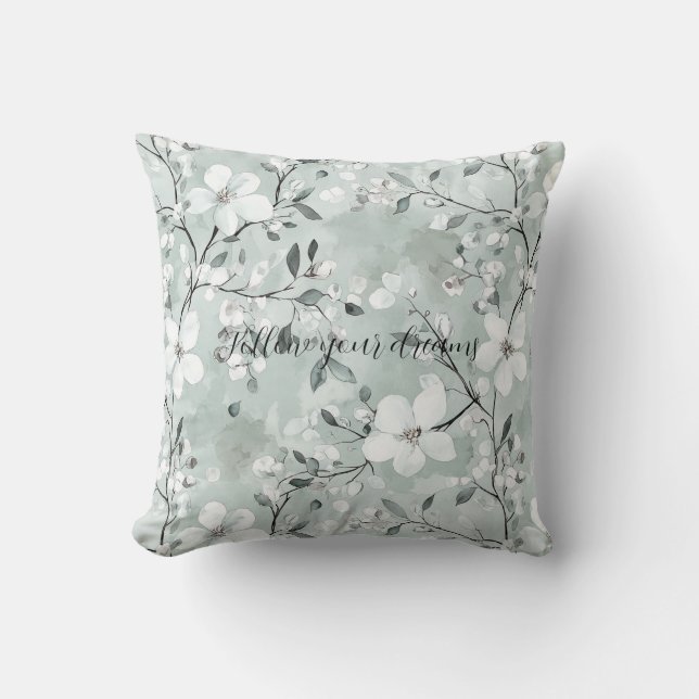 Chic Grey White Flowers Throw Pillow (Front)