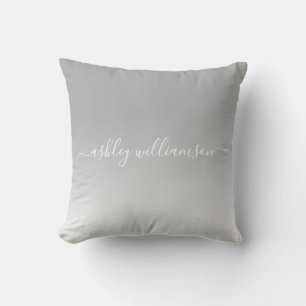 Chic Grey White Ombre Effect Monogram Name Throw Pillow