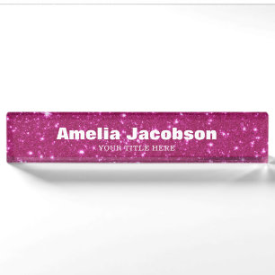 Chic Groovy Pink Glitter Personalized Name Nameplate