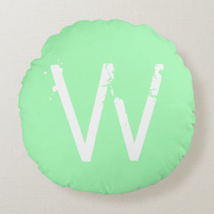 Chic Grunge Monogram Mint Green Round Pillow