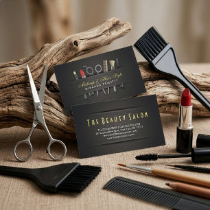 Chic Hair stylist and Makeup Artist Black Linen Business Card