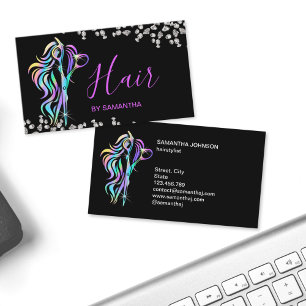 Chic Hair Stylist Typography Holograph Scissors Business Card
