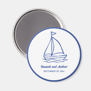 Chic Hand Drawn Boat with Waves Wedding Favour Magnet