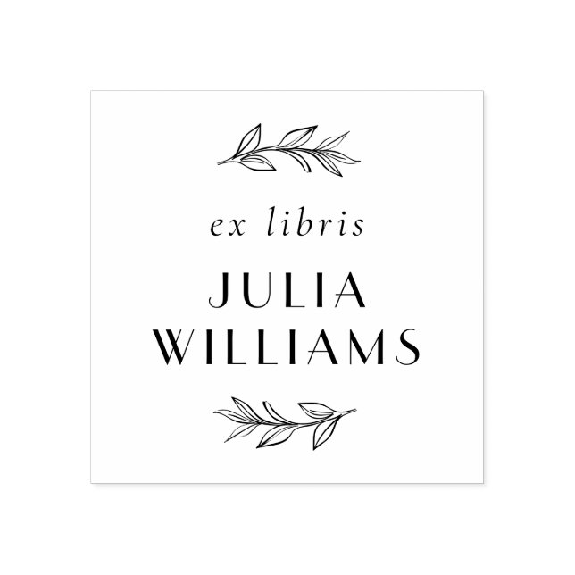 Chic Hand-drawn Botanical Leaves Ex Libris Name Rubber Stamp (Imprint)
