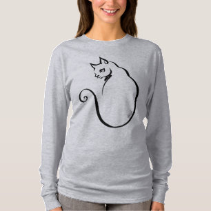 Chic Hand Drawn Cat Flowy Off Shoulder Shirt