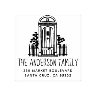 Chic Hand-drawn Door Family Name & Return Address Rubber Stamp