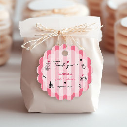 Chic Hand Drawn Pink Stripe Bridal Shower Favour Tags