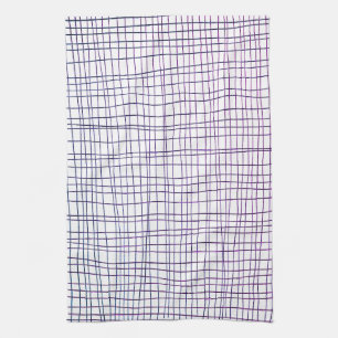 Chic hand drawn stripe grid purple kitchen towel