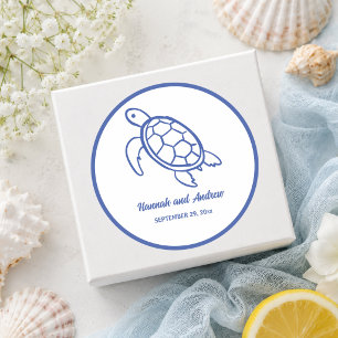 Chic Hand Drawn Turtle Wedding Favour Classic Round Sticker