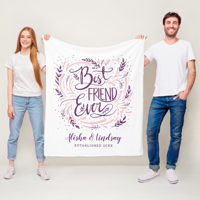 Chic Hand Lettered Best Friend Ever Personalized Fleece Blanket (In Situ)
