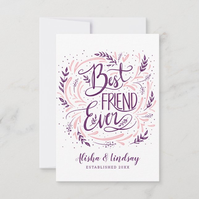 Chic Hand Lettered Best Friend Ever Personalized Thank You Card (Front)