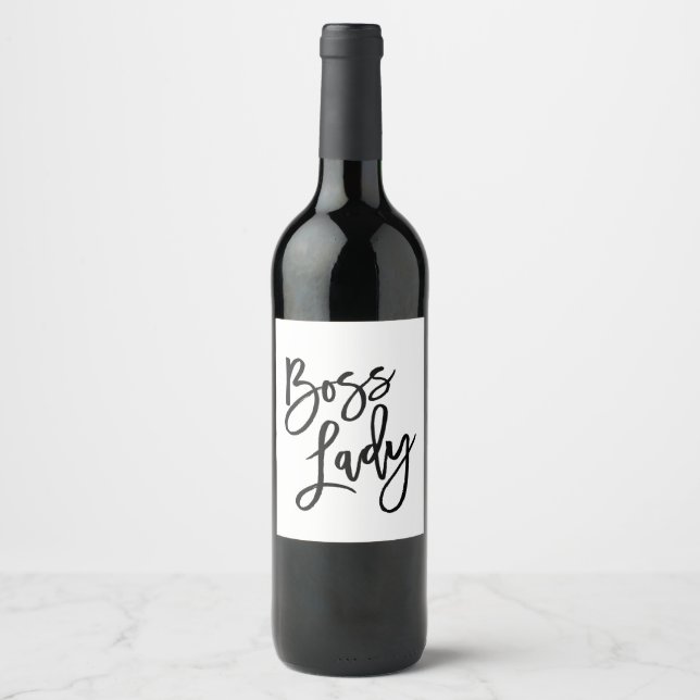 Chic Hand Lettered Boss Lady Wine Bottle Label (Front)