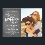 Chic Hand Lettered Chalkboard Save The Date Photo<br><div class="desc">This elegant and modern photo save the date card features a beautiful brush-script font on a faux chalkboard background. Visit the shop to see the rest of the collection from the Chic Typography Gold suite.</div>