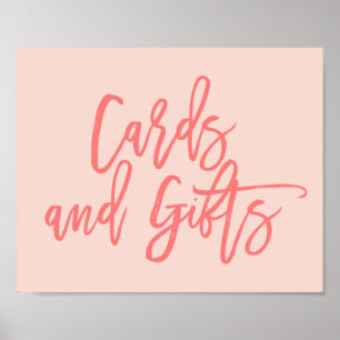 Chic Hand Lettered Coral Cards and Gifts Sign