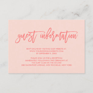 Chic Hand Lettered Coral Wedding Guest Information Enclosure Card