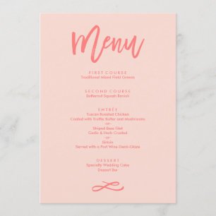 Chic Hand Lettered Coral Wedding Menu