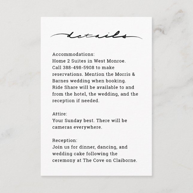 Chic Hand Lettered Details Enclosure Card (Front)