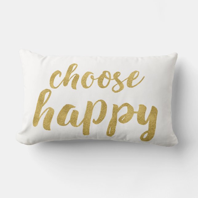 Chic Hand Lettered Gold Choose Happy Decorative Lumbar Pillow (Front)