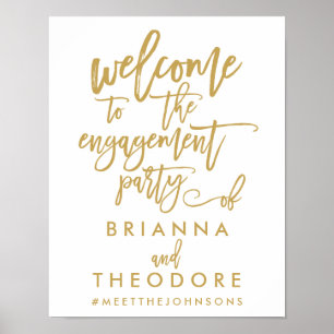 Chic Hand Lettered Gold Engagement Welcome Sign