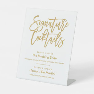 Chic Hand Lettered Gold Signature Cocktails Menu Pedestal Sign