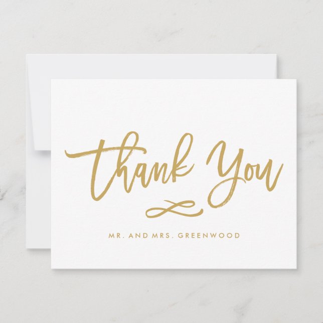 Chic Hand Lettered Gold Thank You Flat Card (Front)