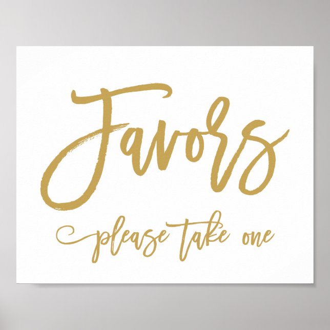 Chic Hand Lettered Gold Wedding Favours Sign (Front)