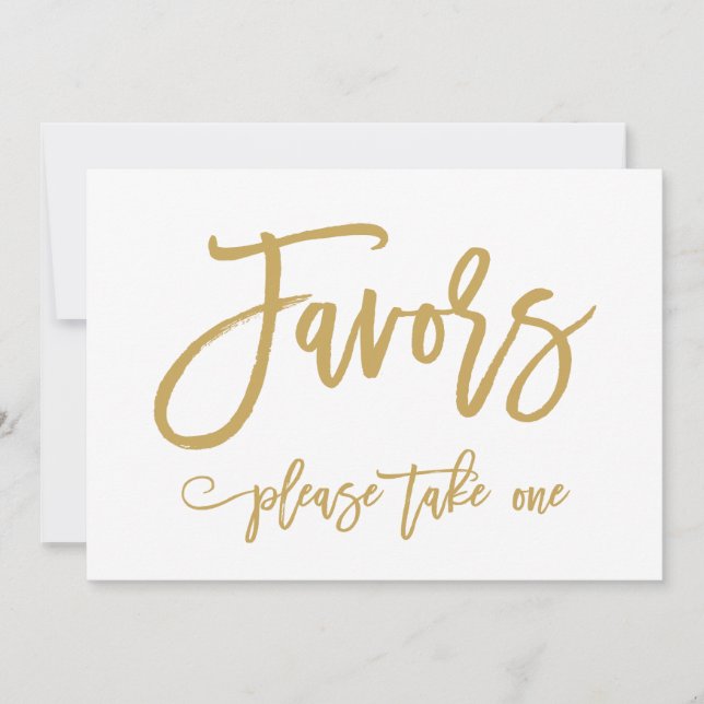 Chic Hand Lettered Gold Wedding Favours Sign Invitation (Front)
